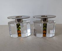 Two Swarovski Collection Rainbow crystal and metal-top candleholders, signed by Stefan Umdasch