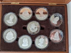 A Birmingham Mint 'Queens of the British Isles' fully hallmarked sterling silver medallion set