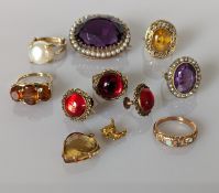 An assortment of gem-set jewellery on 9ct gold settings, mixed dates, stamped and hallmarked, 58g