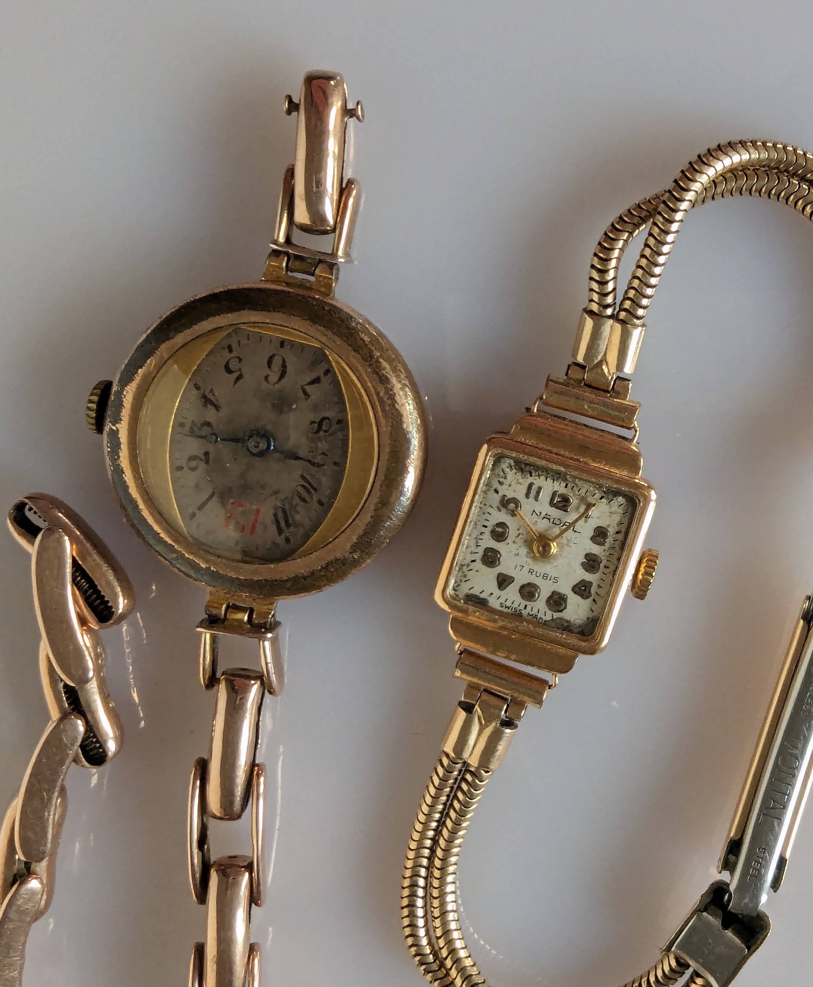 A mid-century Nadal ladies wristwatch with 18ct gold case and gold plated strap together with - Image 2 of 2