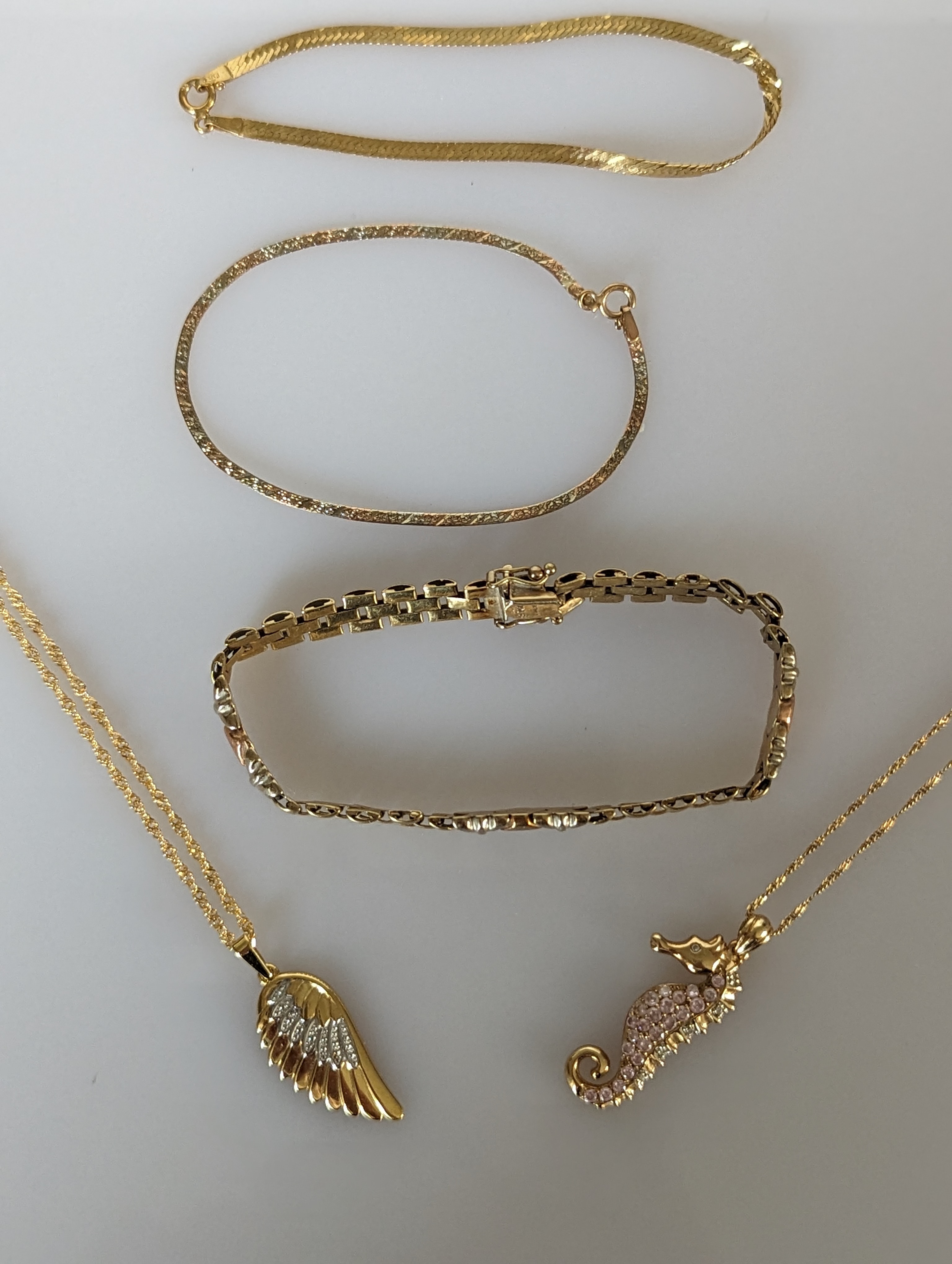 An Italian yellow gold brick-link bracelet, 16mm, hallmarked; two other snake-link bracelets - Image 3 of 3