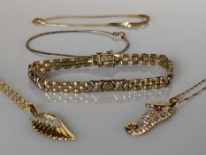 An Italian yellow gold brick-link bracelet, 16mm, hallmarked; two other snake-link bracelets