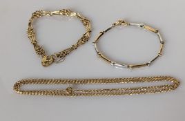 A white and yellow gold articulated bracelet with cubic zirconia decoration, 17 cm