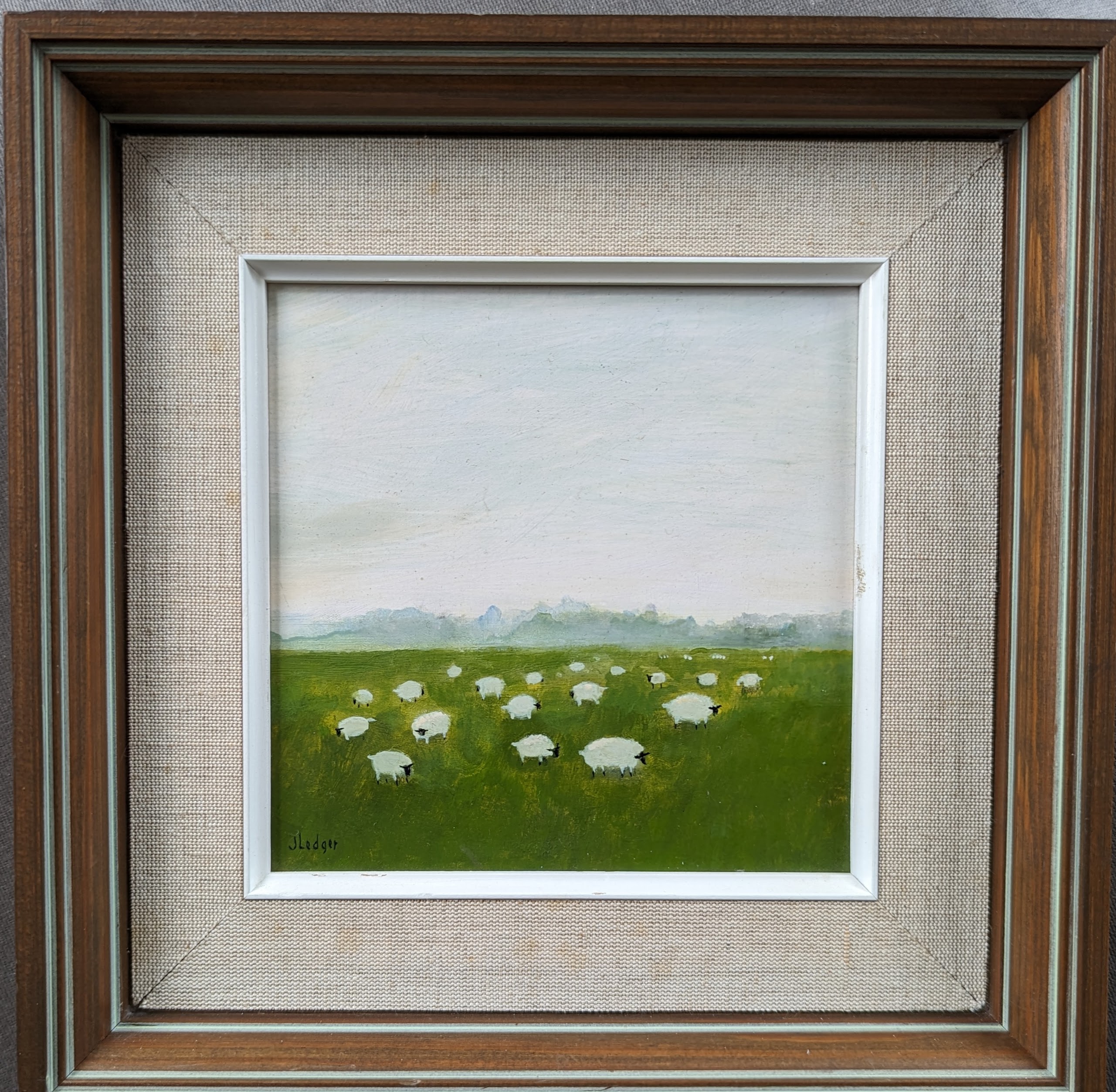 Janet Ledger (b.1934) SHEEP IN THE AFTERNOON, oil on board, framed and mounted, signed bottom left - Image 2 of 4
