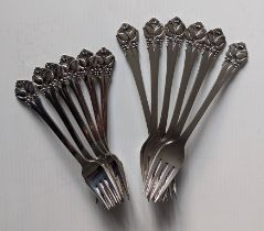 Two sets of Orla Vagn Mogensen Danish Sterling silver forks, six dinner forks, 19.5 cm and six salad