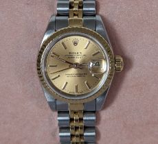 A Rolex lady's Oyster Perpetual Datejust automatic Chronometer wristwatch, model 69193 with gilt fac