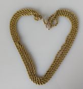 A yellow gold rope twist fob chain with later lobster clasp, stamped and tests for 18ct, 148 cm, 73g