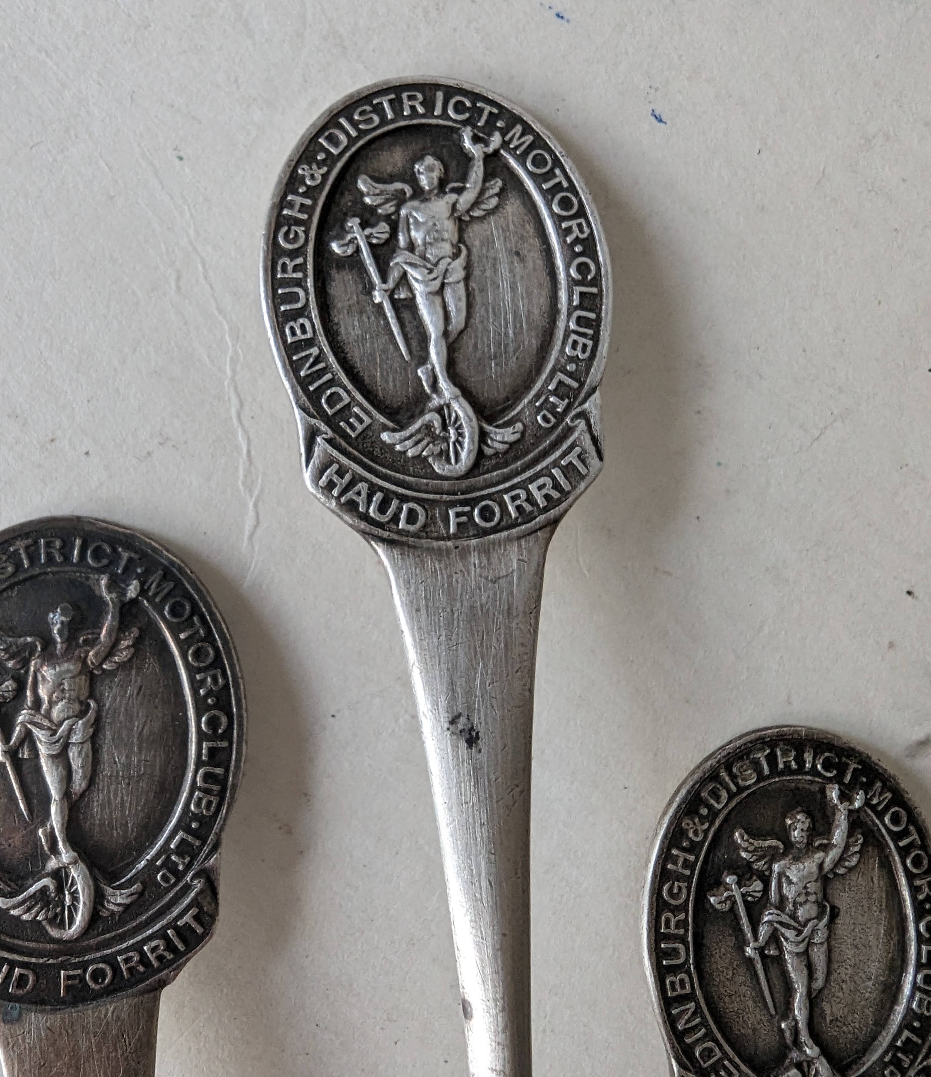 A cased set of six silver coffee spoon by Viners, Sheffield; five silver tea spoons with crested ter - Image 3 of 3