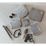 Four silver cigarette cases, a vesta case, two thimbles, an Albert chain, RAF identity bracelet,