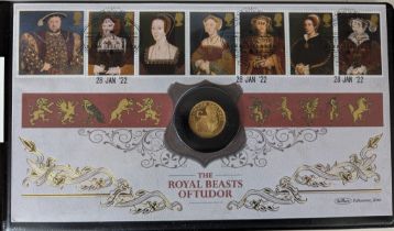 A Harrington & Byrne 2022 Royal Tudor Beasts, The Seymour Panther, 1/4oz 999.9 Gold Proof Coin