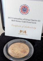 A cased Harrington & Byrne Samoa 2023 King Charles III Coronation, Half Ounce Gold Proof Coin