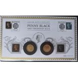 A Harrington & Byrne 180 Anniversary of the Penny Black & Two Pence Blue, Gold Sovereign Coin Pair