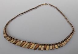 An Italian tri-gold bib necklace, 40 cm, hallmarked, 7.3g