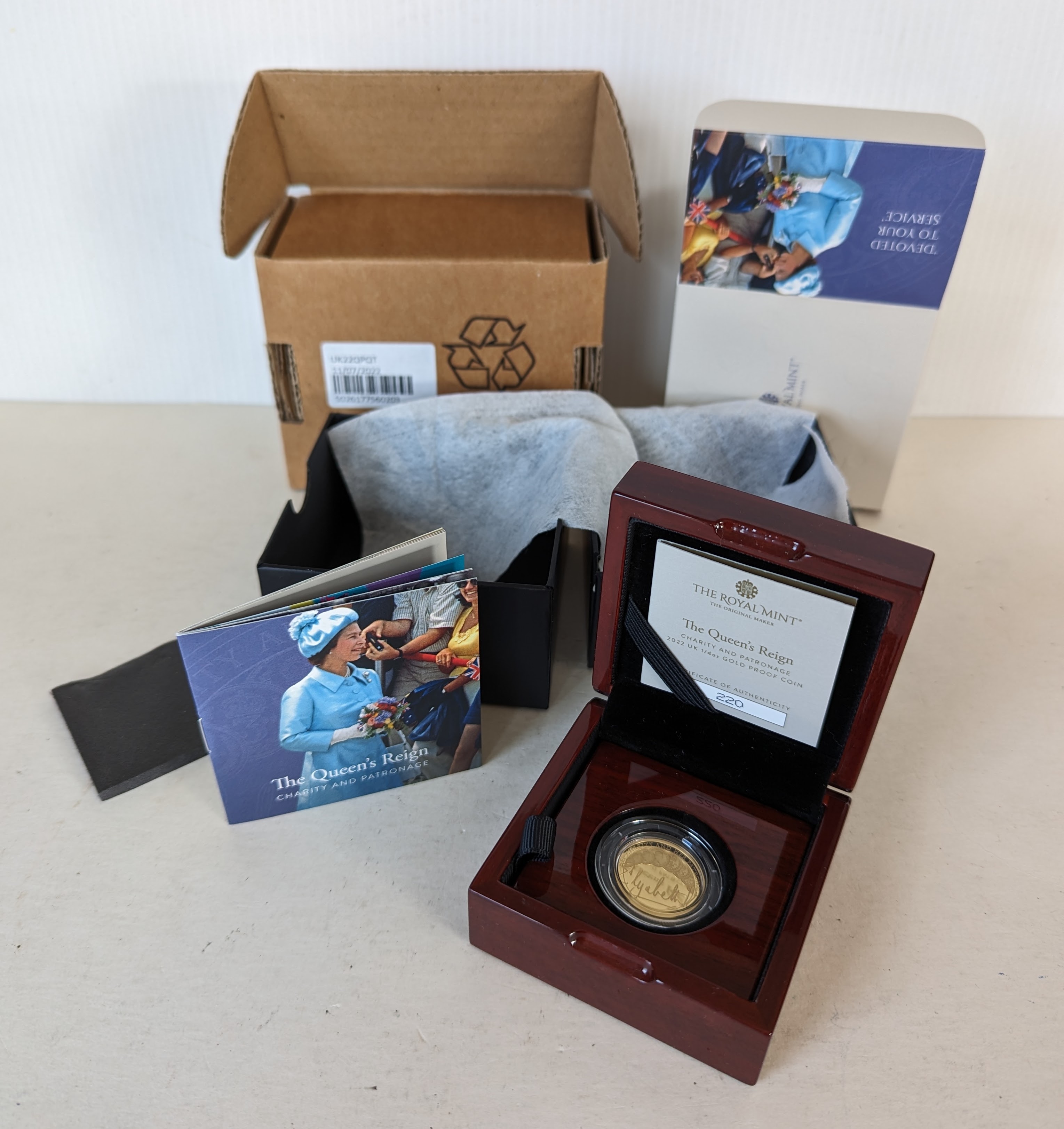 The Royal Mint The Queen's Reign, Charity and Patronage, 2022 UK 1/4 oz Gold Proof Coin, with COA  - Image 2 of 2