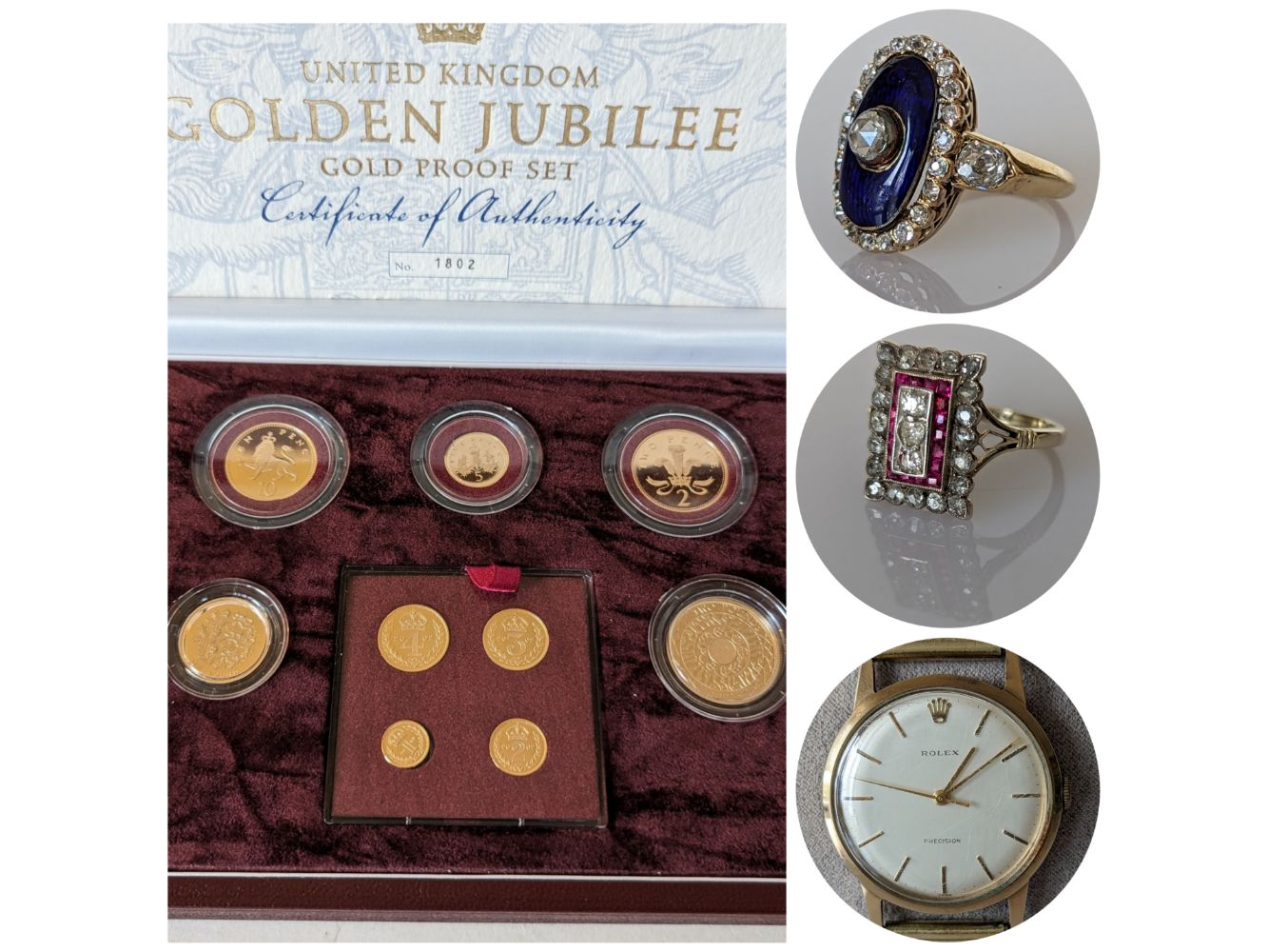 Gold Sovereigns, Comemmorative Coins, Jewellery & Watches