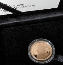 A South African Mint 2022 cased 1/4 Gold Proof Krugerrand, 8.482g, with COA