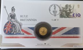 A Harrington & Byrne 2021, 1/4oz 999.99 Gold Britannia Coin Cover, with COA, limited edition 34/50