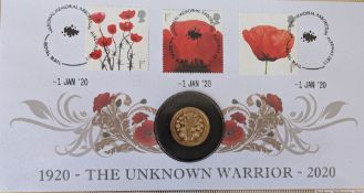 A Harrington & Byrne 2020, Centenary of the Unknown Warrior, Gold Proof Sovereign Cover, with COA