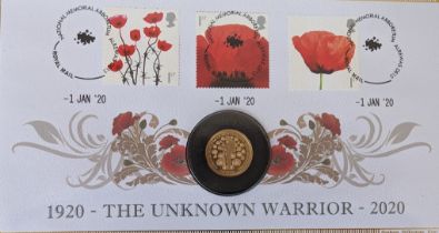 A Harrington & Byrne 2020, Centenary of the Unknown Warrior, Gold Proof Sovereign Cover, with COA