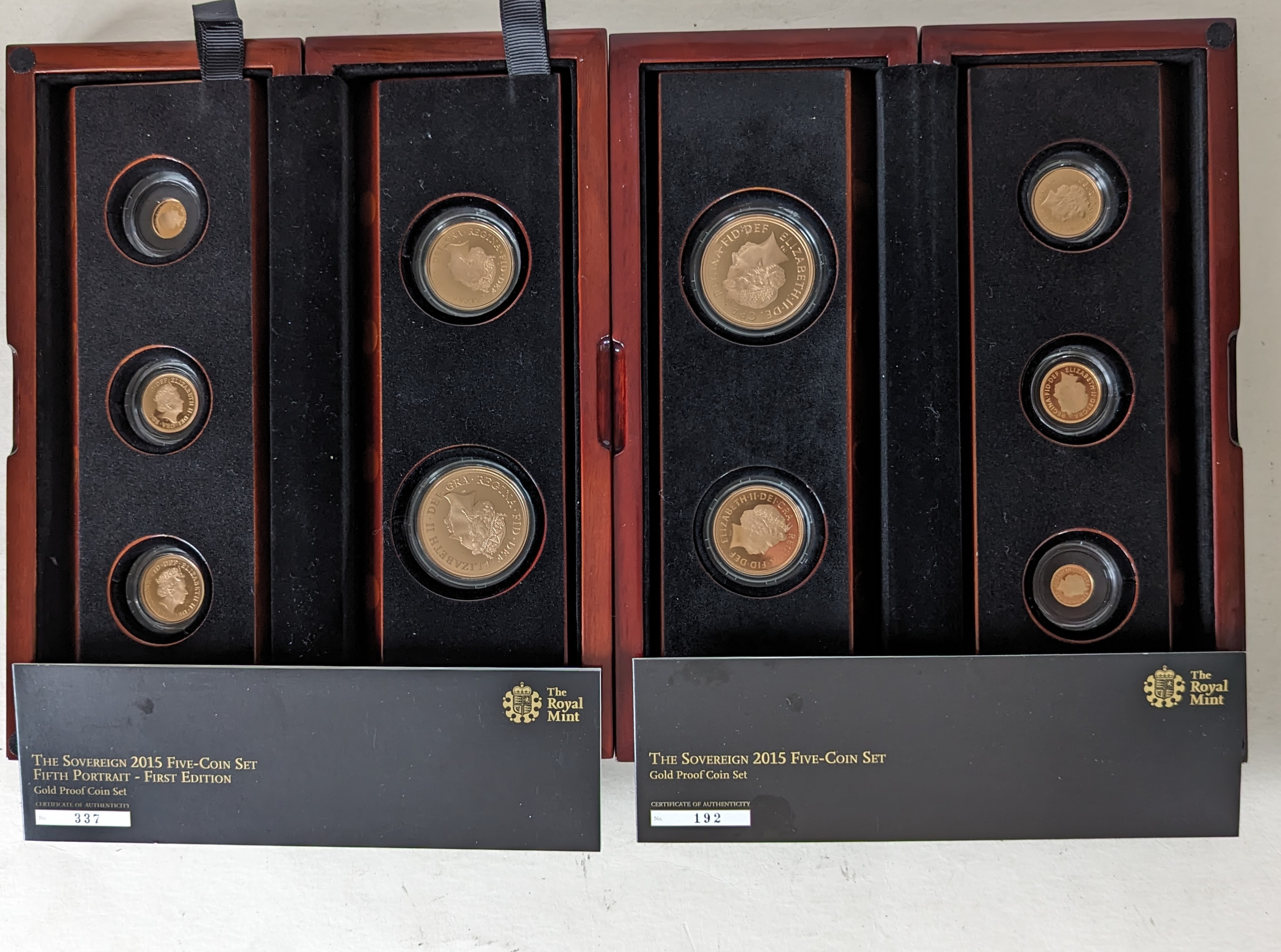 The Royal Mint 2015 Five Coin Gold Proof Sovereign Coin Set, Fifth Portrait, First Edition, Limited 