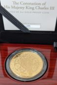 A cased Royal Mint Coronation of King Charles III, 2023 UK 2oz Gold Proof Coin, limited edition 185/