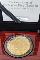 A cased Royal Mint Coronation of King Charles III, 2023 UK 2oz Gold Proof Coin, limited edition 185/