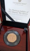 The Royal Mint The Platinum Jubilee of HM The Queen, 2022 UK 50p Gold Proof Coin, with COA