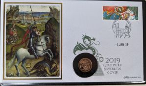 A Harrington & Byrne 2019 Gold Proof Piedfort Sovereign Cover, with COA, edition of 30