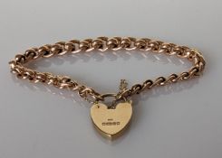 A rose gold fancy-link bracelet with a yellow gold heart clasp, 17 cm, each link stamped, 20.4g