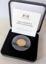 A cased Harrington & Byrne Queen Elizabeth II UK Gillick Gold Sovereign, 1962, with COA