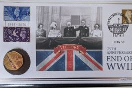 A Harrington & Byrne 2020, 75th Anniversary of the VE Day, Gold Proof 50p Coin Cover, 8g, with COA, 