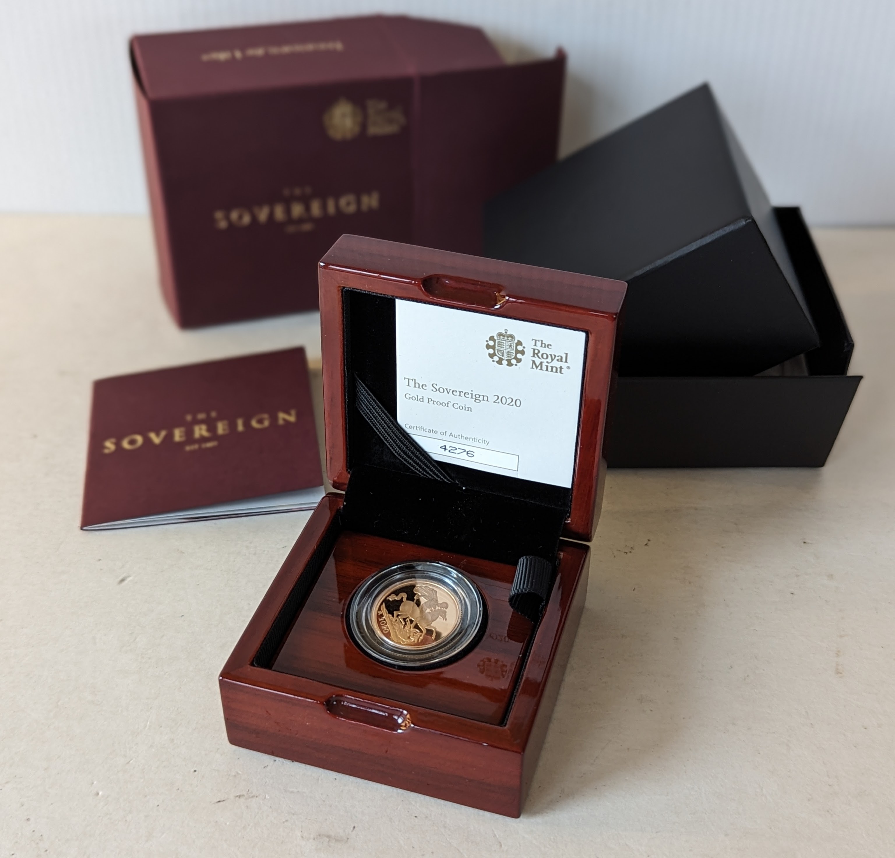 A cased Royal Mint 2020 Gold Proof Sovereign with COA and original packaging