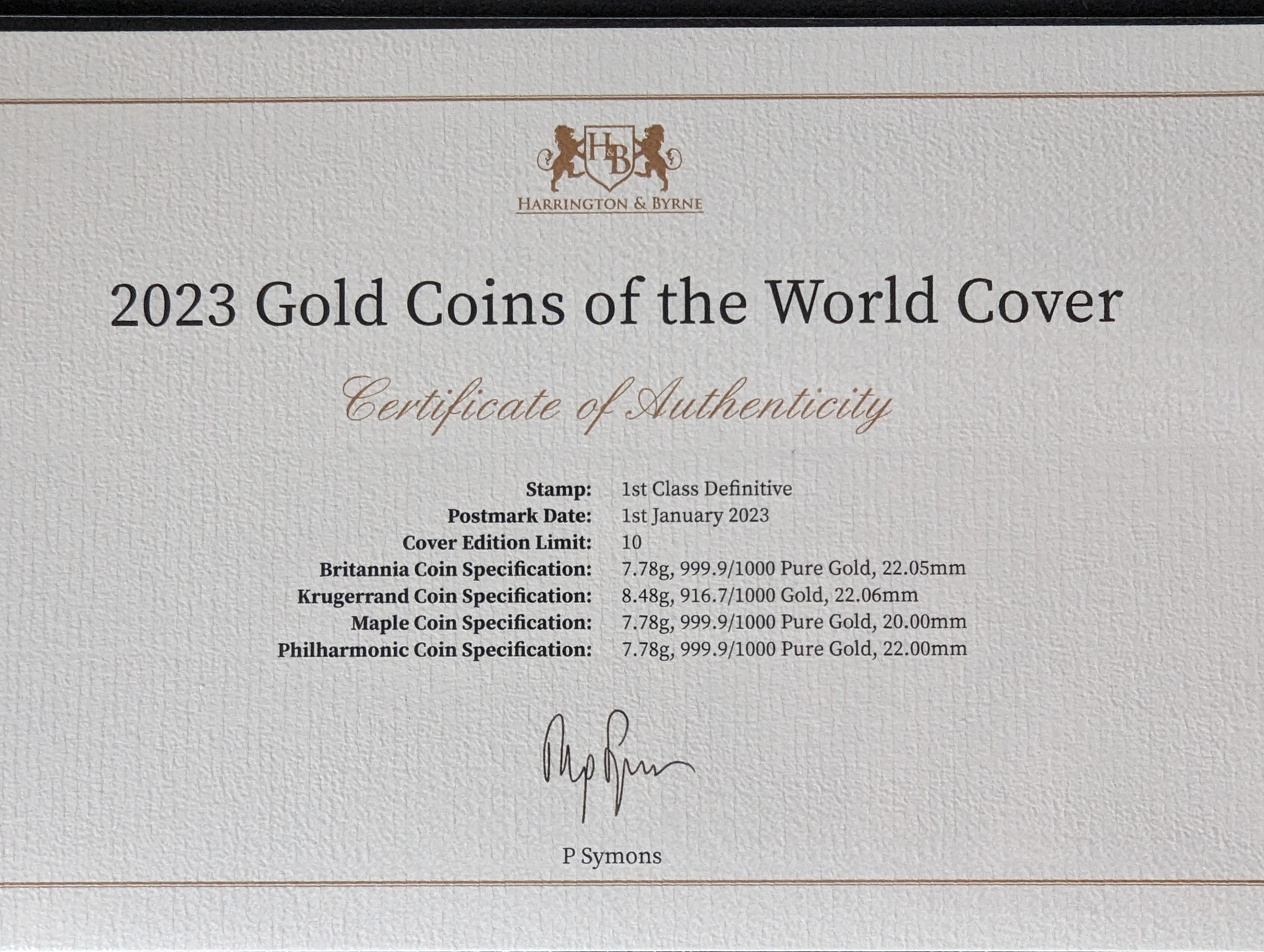 A Harrington & Byrne 2023 Gold Coins of the World Four-Sovereign Cover Collection, with COA - Image 2 of 3