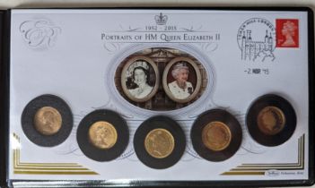 A Harrington & Byrne 2015 Portraits of HM Queen Elizabeth II, UK Five-Sovereign Cover, with COA