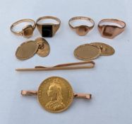 A Victorian gold full sovereign mounted as a brooch, Melbourne Mint, 1888, 10g