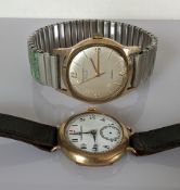 A Rotary Incabloc 9ct gold-cased gentleman's wristwatch, circular silvered dial, with Arabic numeral