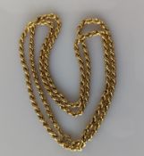 An Italian yellow gold rope-twist neck chain, 88 cm, stamped 750, 20.6g
