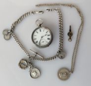 An early 20th century open-face silver-cased pocket watch with Roman numerals