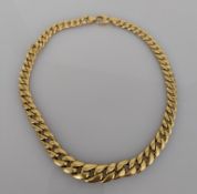 An Italian yellow gold flat curb-link choker with lobster clasp, stamped 750, 43 cm, 44g