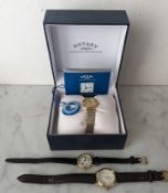 A ladies Rotary battery operated wristwatch with baton markers on a champagne dial, 18mm