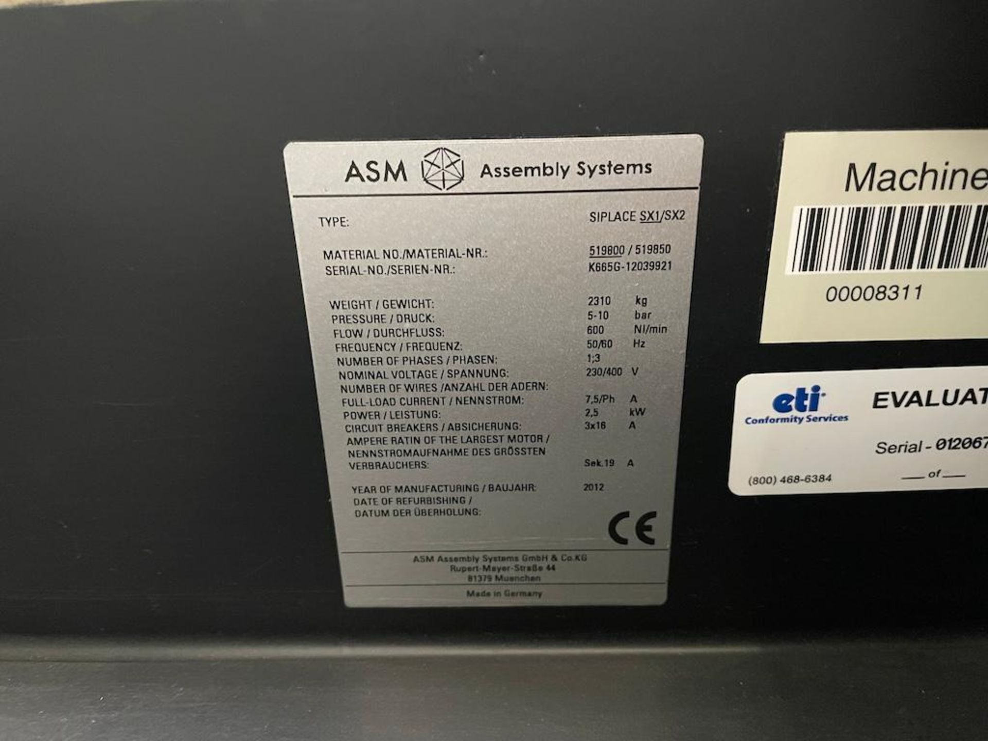 2012 ASM ASSEBLY SYSTEMS, TYPE SIPLACE SX1/SX2, SN K665G, 60 STATION SCHNEEBERGER, MATR NR 590 200 3 - Image 4 of 4