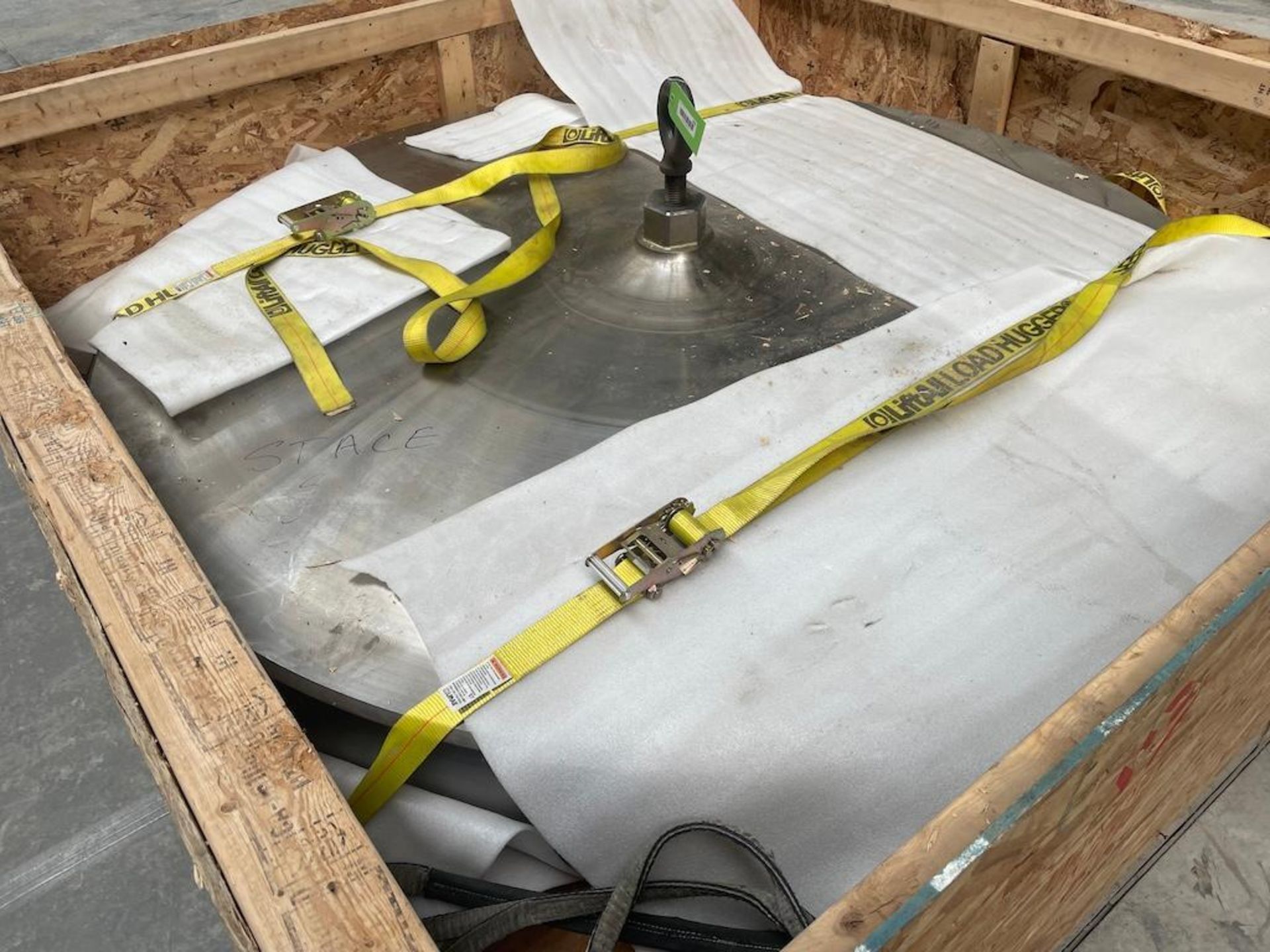 APPROX 7 FT DIAMETER X 8 INCH HIGH SOLID STEEL BLOCK IN CRATE, SAYS 13,450 LBS [MATANE] *PLEASE NOTE - Image 2 of 5