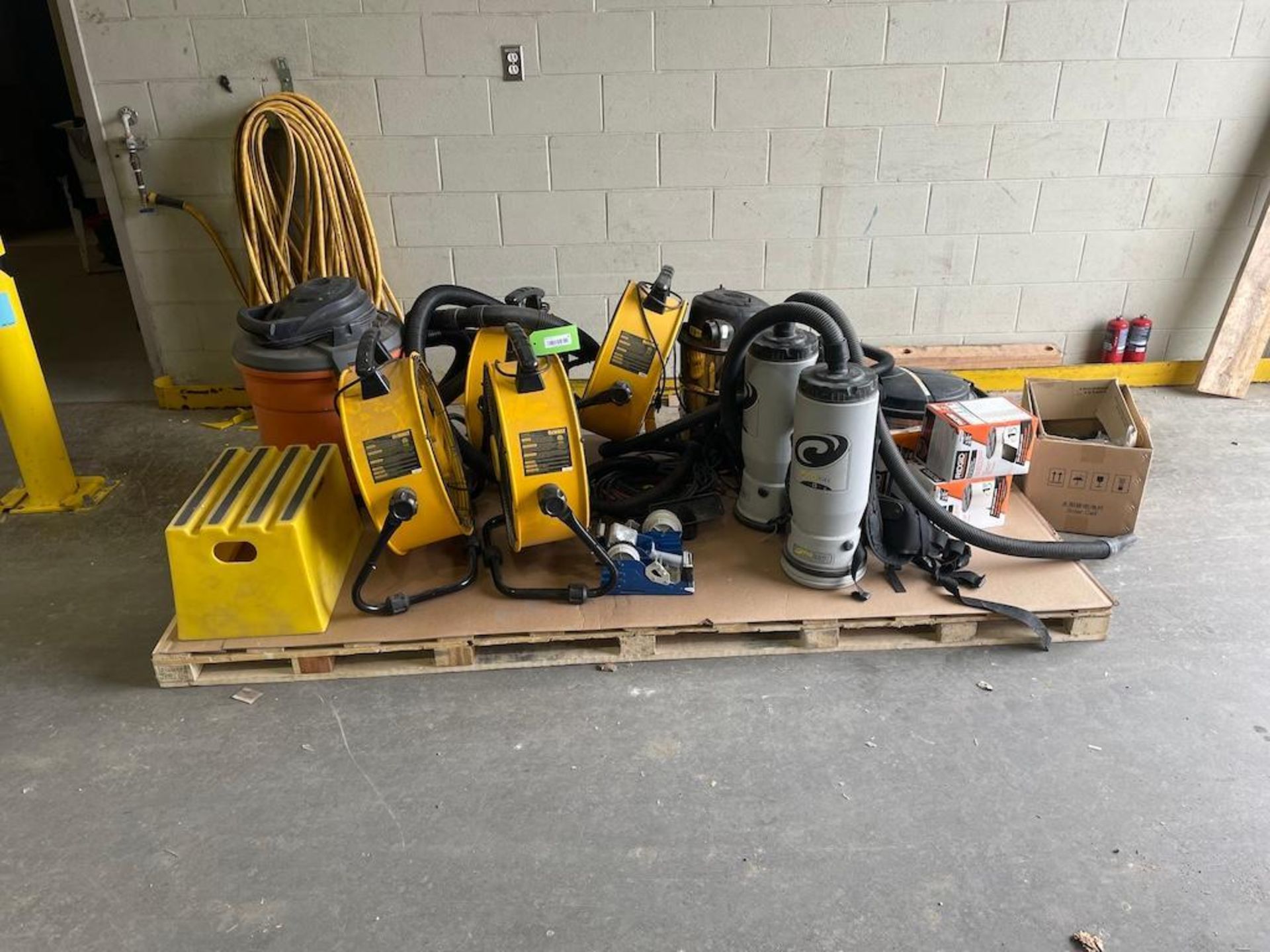LOT: SKID W FANS, PROVAC, VACUUM CLEANERS [TROIS RIVIERES] *PLEASE NOTE, EXCLUSIVE RIGGING FEE OF $5