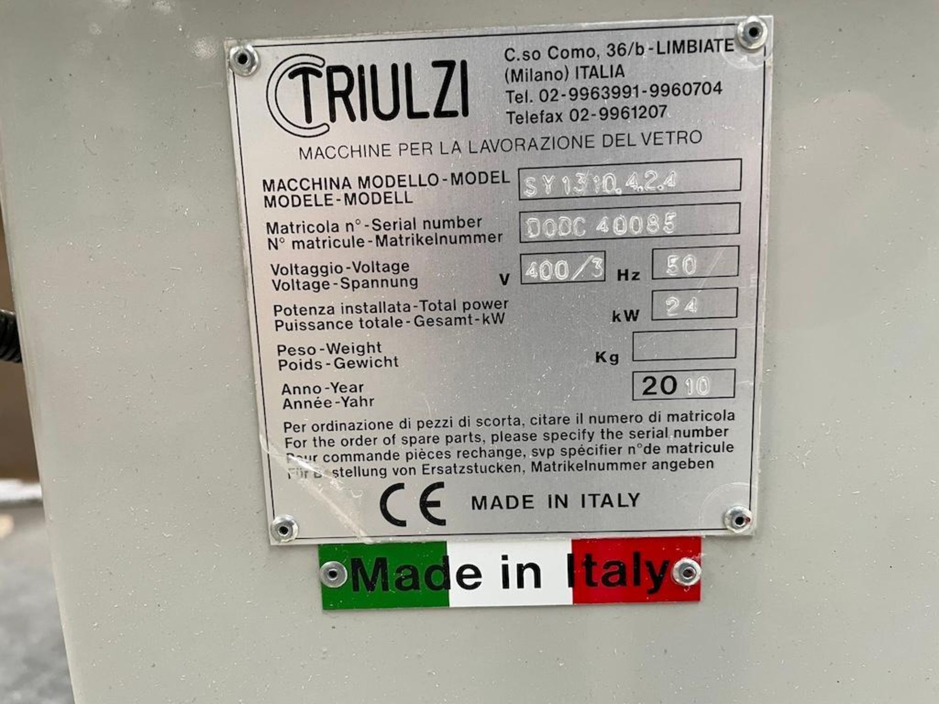 2010 TRIULZI PANEL WASHER MODEL SY1310.4.2.4, 52 IN W RUBBER INFEED ROLLERS, SN DODC 40085 [282, 289 - Image 5 of 10
