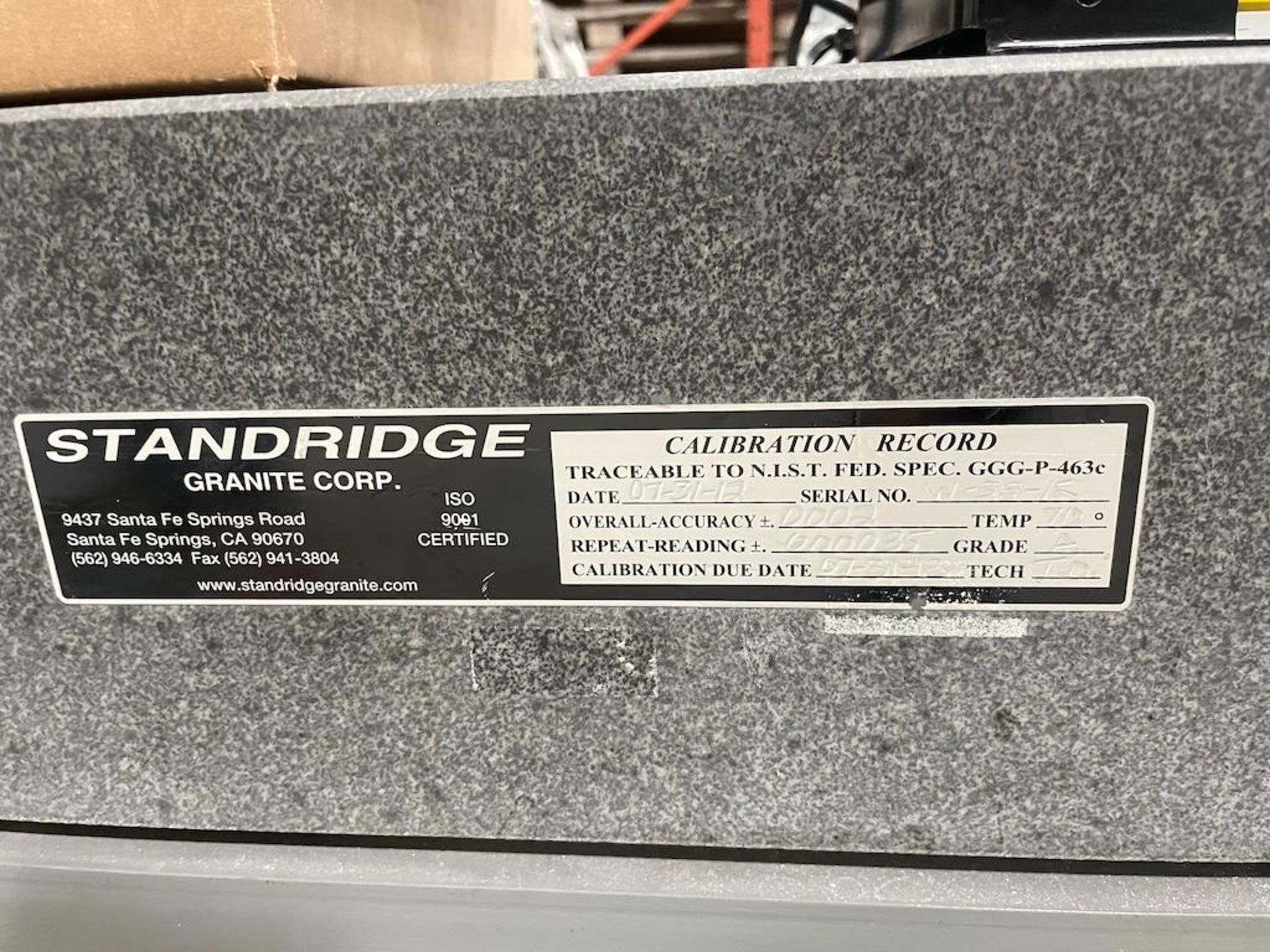 STANDRIDGE GRANITE PRECISION PLATE 48 X 36 X 6 IN, ON PORTABLE STEEL FRAME [TROIS RIVIERES] *PLEASE - Image 3 of 3