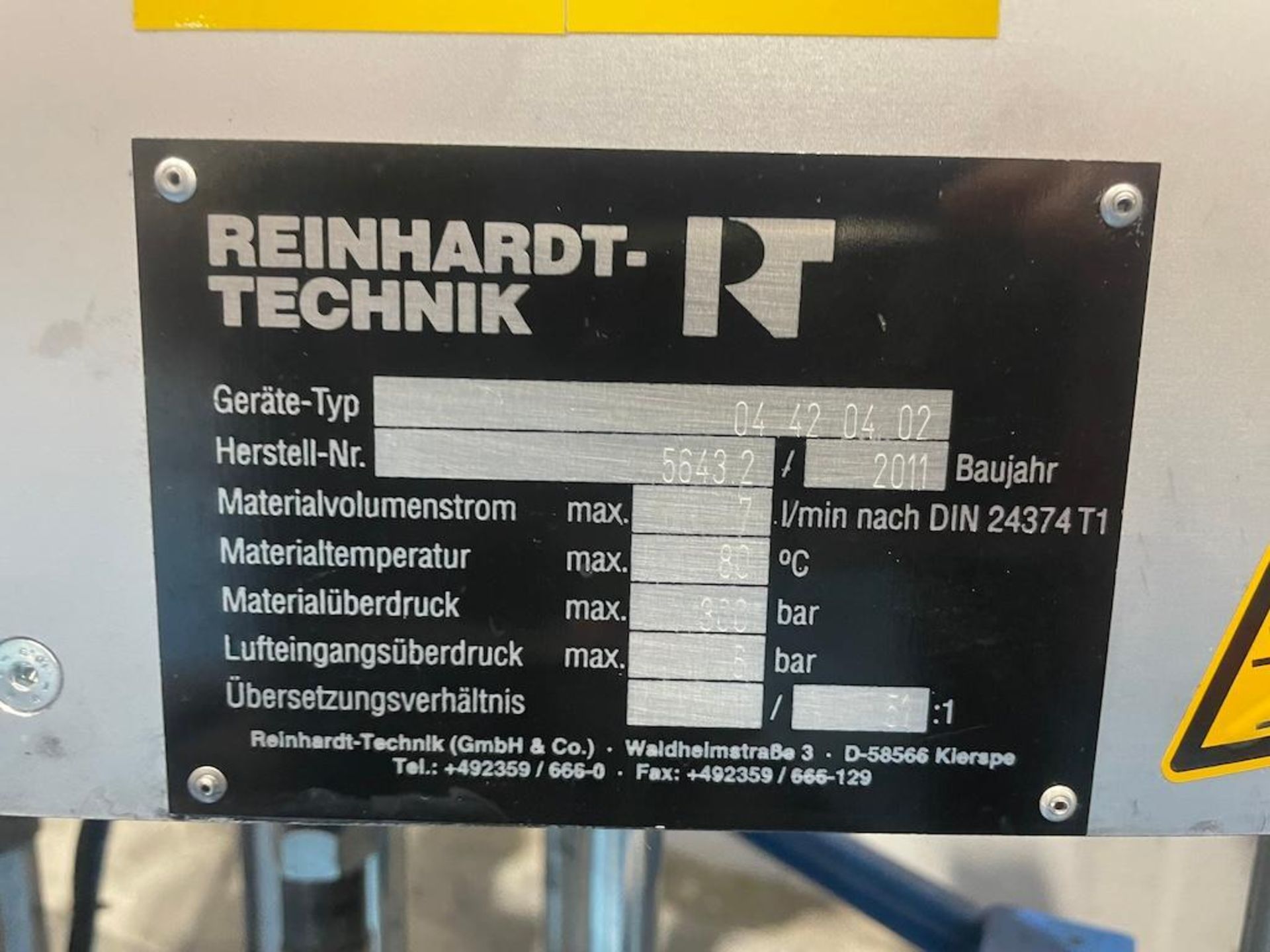 2011 REINHARDT-TECHNIK DUAL FOAM PUMP STATION, TYPE 04420202, SN 56432, W SIEMENS SIMATIC MULTI PANE - Image 3 of 5