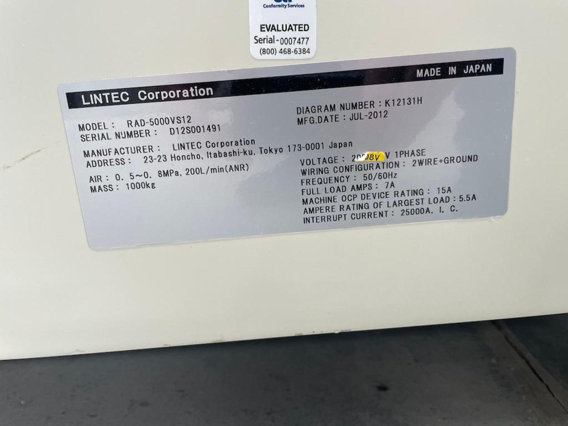 2012 LINTEC MODEL RAD-50000VS12, SN D12S001491 [79] [MATANE] *PLEASE NOTE, EXCLUSIVE RIGGING FEE OF - Image 4 of 4
