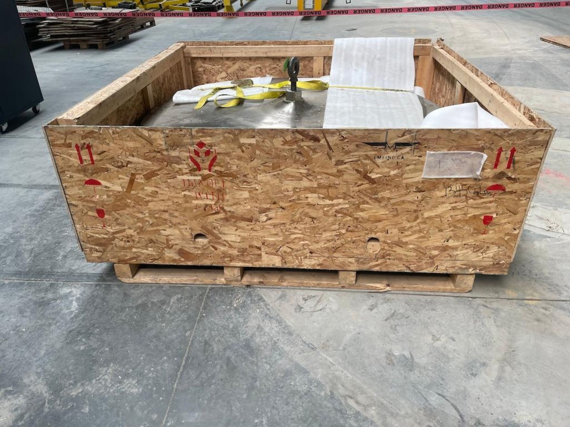 APPROX 7 FT DIAMETER X 8 INCH HIGH SOLID STEEL BLOCK IN CRATE, SAYS 13,450 LBS [MATANE] *PLEASE NOTE - Image 4 of 5