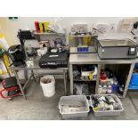 LOT 2 ULTRASONIC CLEANERS BY VEVOR, POLYSCIENCE, 2 STAINLESS STEEL TABLES, KOSLOW ALLOY IDENTIFICATI