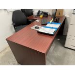 LOT MAINTENANCE OFFICE DESK, 2 CHAIRS, CABINETS, BAR FRIDGE, TOASTER [MAINTENANCE ROOM]